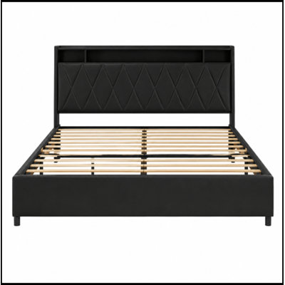Queen Geib Frame with Ergonomic Headboard, Outlets & Charger and LED Light