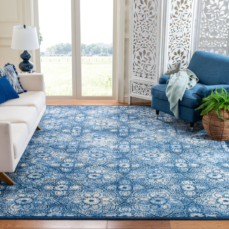 Tapis ikat bleu marine / crème Martha Stewart, Rectangle 8 pi x 10 pi