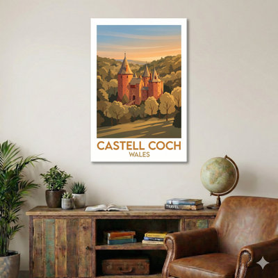 Castell Coch, Wales - Romantic Red Castle In The Taff Valley | Travel Poster Print. Giclee Print On Wrapped Canvas. Wall Art, Home Decor - Castles & Palaces, Wales - Wrapped Canvas Print