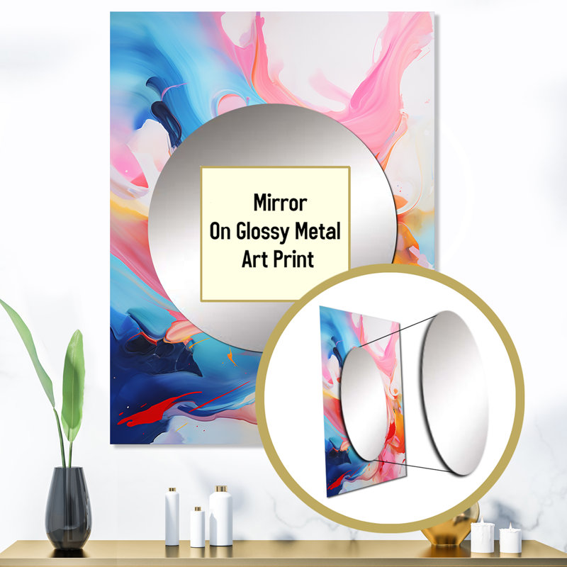 Zyheir bleu et rose tempête de peinture II - miroir à encre liquide, miroir mural décoratif rose, impression d'art en métal