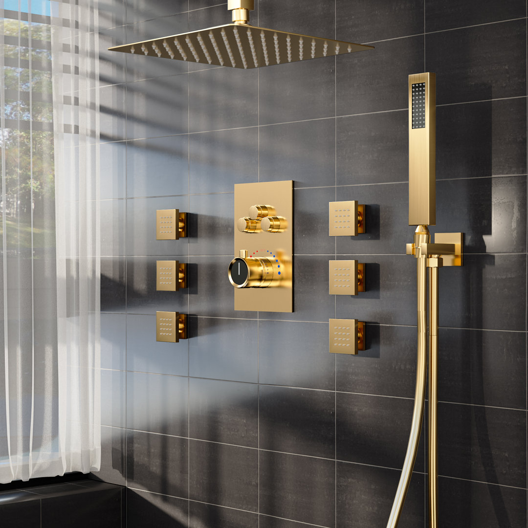 RelaxaJet Ceiling Mounted Thermostatic Shower System , High Pressure Rainfall Shower Faucet with Handheld Shower EVERSTEIN 