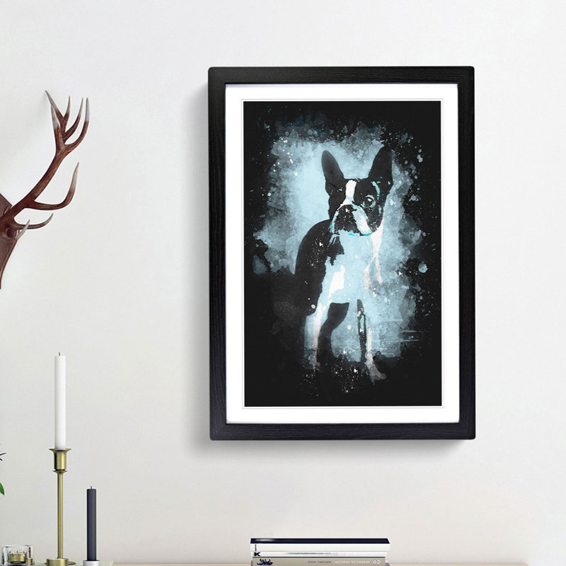 Boston Terrier Dog - Framed Print, Black Framed, 63cm H x 45cm W x 2cm D