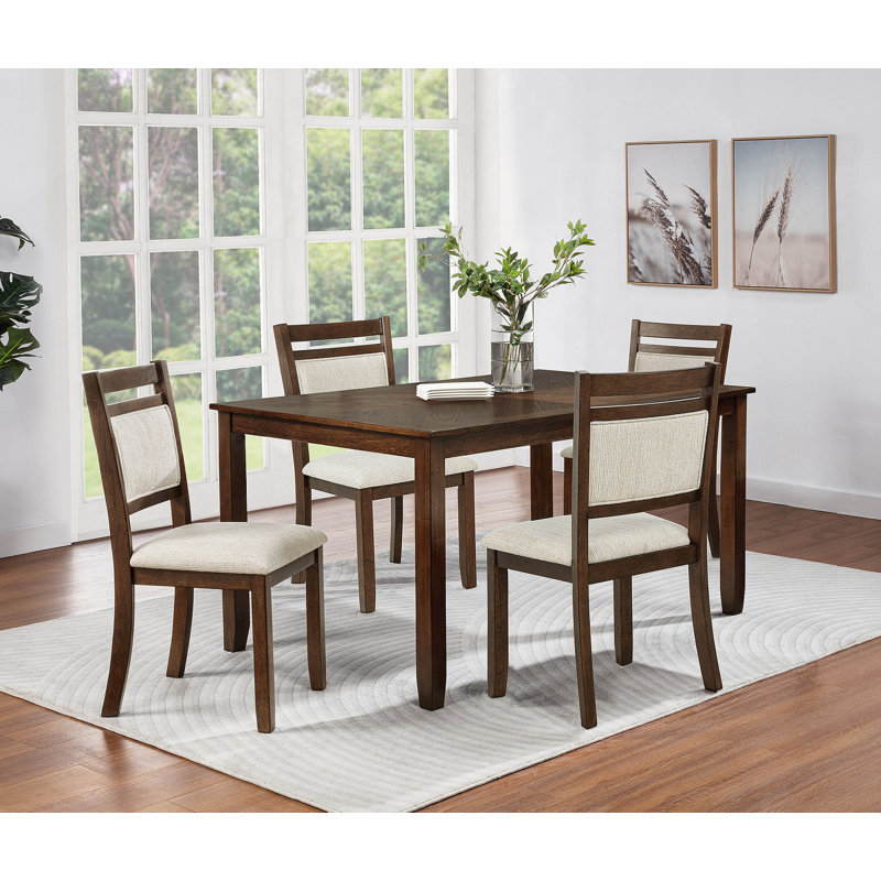 Ensemble de salle à manger en bois 5 pièces, table rectangulaire en bois avec chaises rembourrées pour la salle à manger