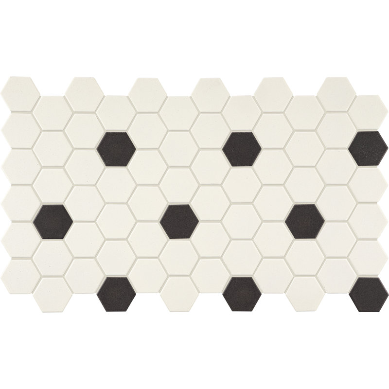 Daltile Keystones 2" Hexagon Mosaic Tile in Arctic White/Black (12 PC Per Carton) (20.76 SQFT Per Carton)