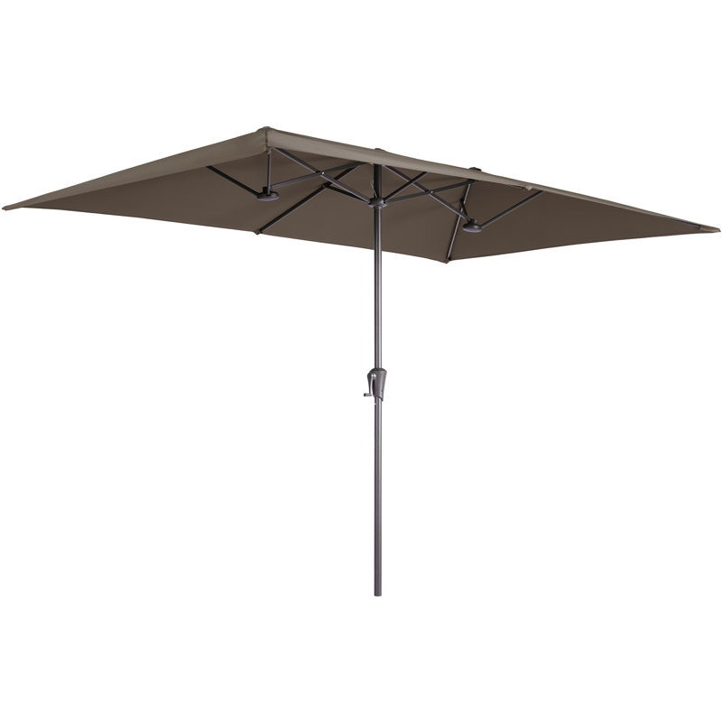 Parasols de table de patio à double face avec auvent résistant aux rayons UV et manivelle, Taupe