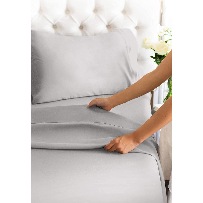 Ensemble de draps 100% coton, literie de luxe 1000 fils, draps doux et durables, ensemble de 4 pièces, gris