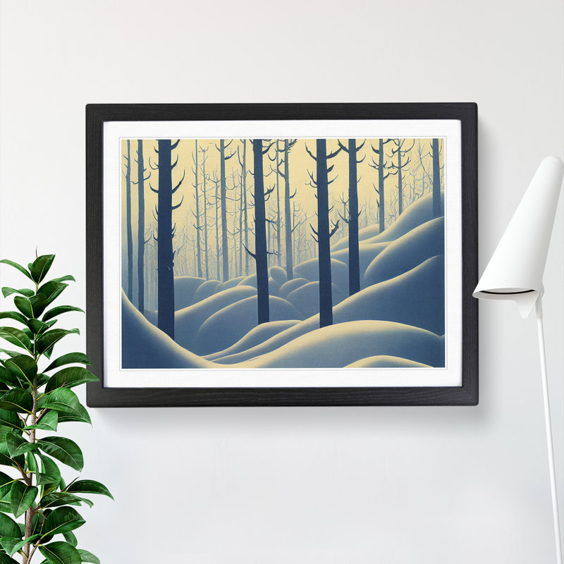 XH1022-10176X Winter Art Deco Forest Vol.1 - Single Picture Frame Print, Black, 46cm H x 64cm W x 2cm D