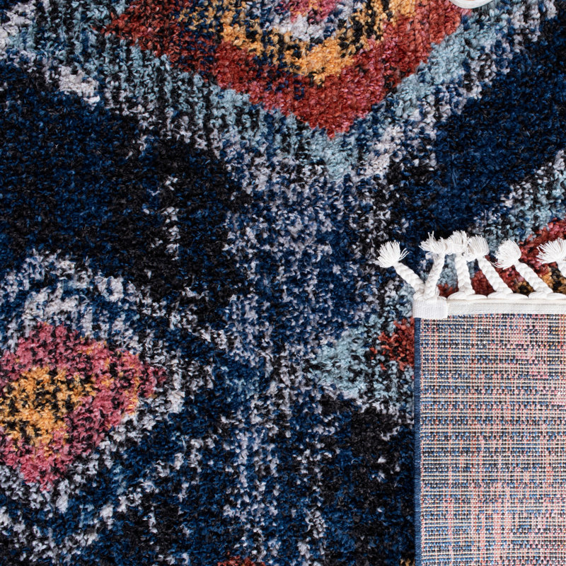 Red and Navy Diamond Pattern Synthetic 8' x 10' Area Rug