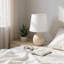 Cream Ceramic Table Lamp – Textured Base with Fabric Shade, Warm Ambient Light Perfect for Bedroom or Living Room