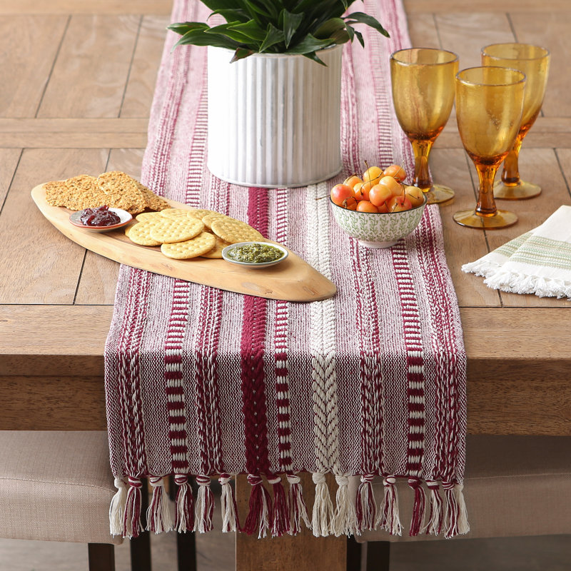 Elco Striped Table Runner, 15'' x 72'', Wine