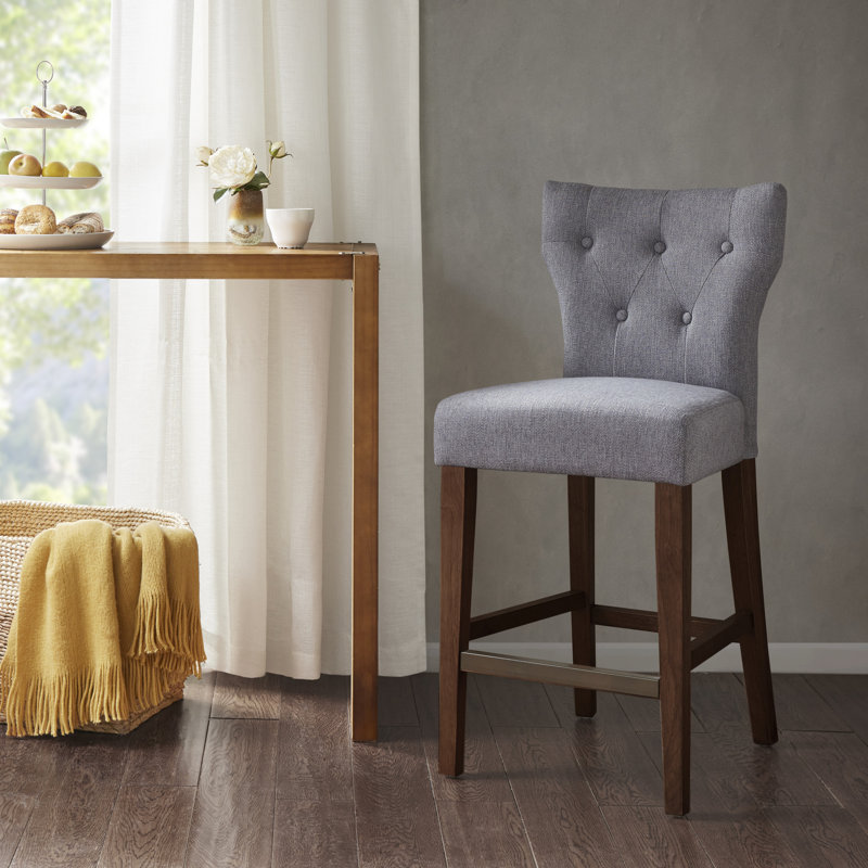 Aceion Upholstered 25''H Tufted Counter Stool, Grey