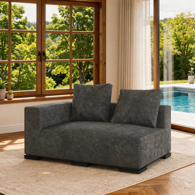 Upholstered Dark Gray Modular Sectional Sofa Curved 2-Seater Loveseat with Left Armrest with 2 Pillows, All Foam Vacuum Compressed No Assembly Required
