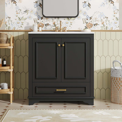 Meuble-lavabo de 30 po avec lavabo en céramique et meuble-lavabo avec 2 grandes portes à fermeture douce
