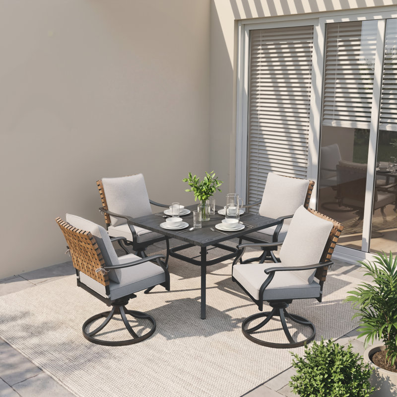 Tansi 4 - Person Swivel & Rocking Chairs Square Outdoor Dining Set  With Cushions (set Of 5), Gray