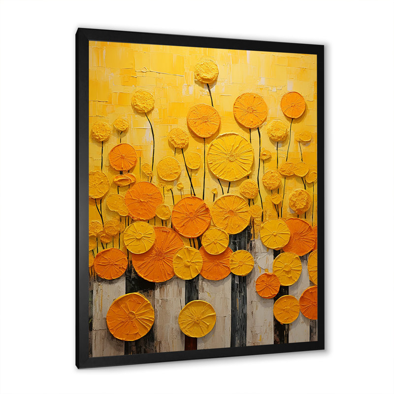 «Yellow Flowers Pottery Garden I», reproduction sur toile, H 20 po x l 12 po x P 1 po, Cadre simple noir