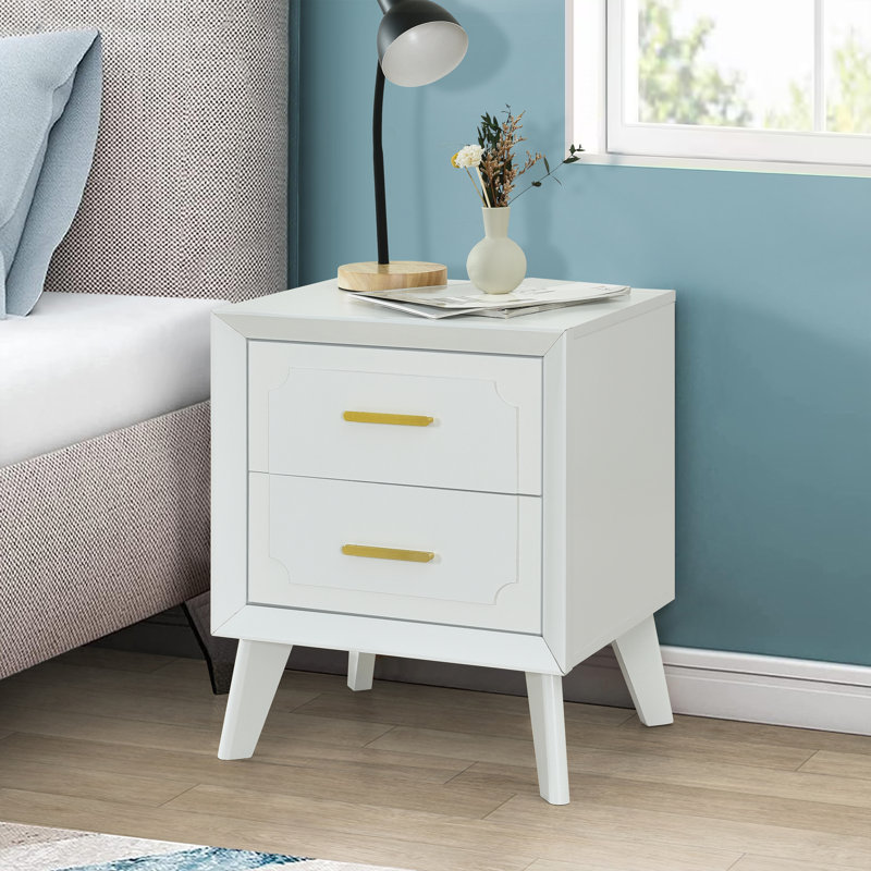 Polo Set Of 2 Drawer Wood Nightstand, Bedside Tables With Storage Drawers, Compact Wood Night Stands For Bedroom, End Table Or Side Table For Living Room, 15.5" D X 18.9" W X 23.2" H, White
