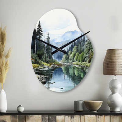 «Green Blue Minimalisme Forest Reflections - Minimalisme», horloge murale asymétrique