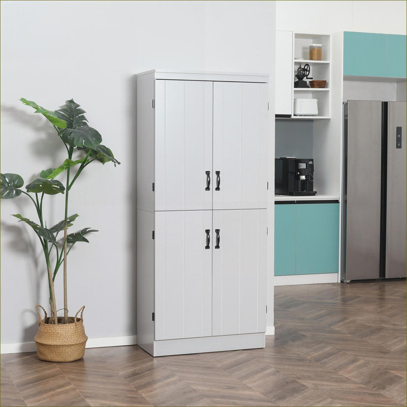 Armoire de rangement surélevée autoportante à 6 niveaux de 70 po Cabinets, 4 portes, 2 tablettes réglables, anti-basculement, gris | Contemporain | Panneau de fibres à densité moyenne