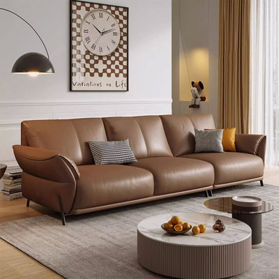 Brown Genuine Leather Modular Sofa cushion couch