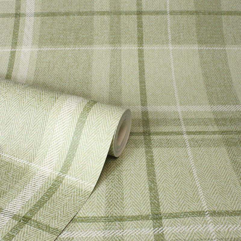 Papier peint à chevrons écossais Harris, Vert