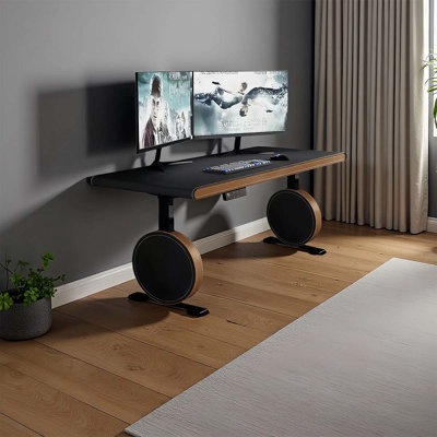 Adjustable computer desk made of saddle leather