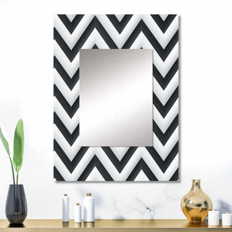 Motif à chevron géométrique neutre blanc gris Izat - miroir à chevron, 32 po x 24 po