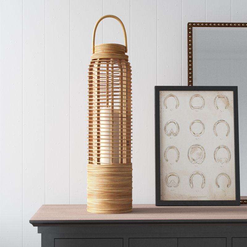 Wicker Tabletop Lantern, 27.5" H x 7" W x 7" D