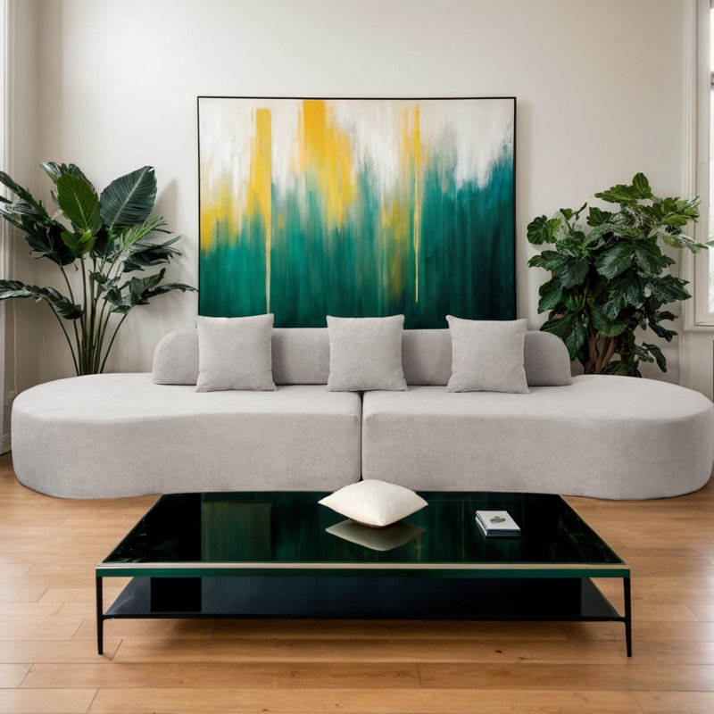 Canapé-lit moderne incurvé en tissu polyvalent avec trois coussins de 130,5 po de largeur Boneless, Gris