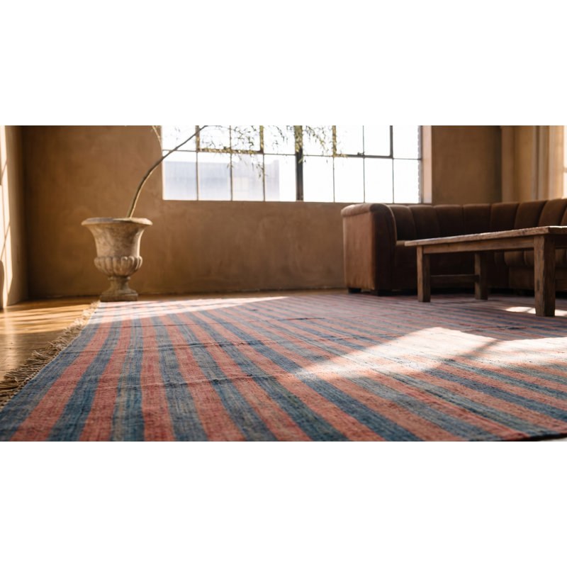 Grand tapis indien rayé en coton Dhurrie