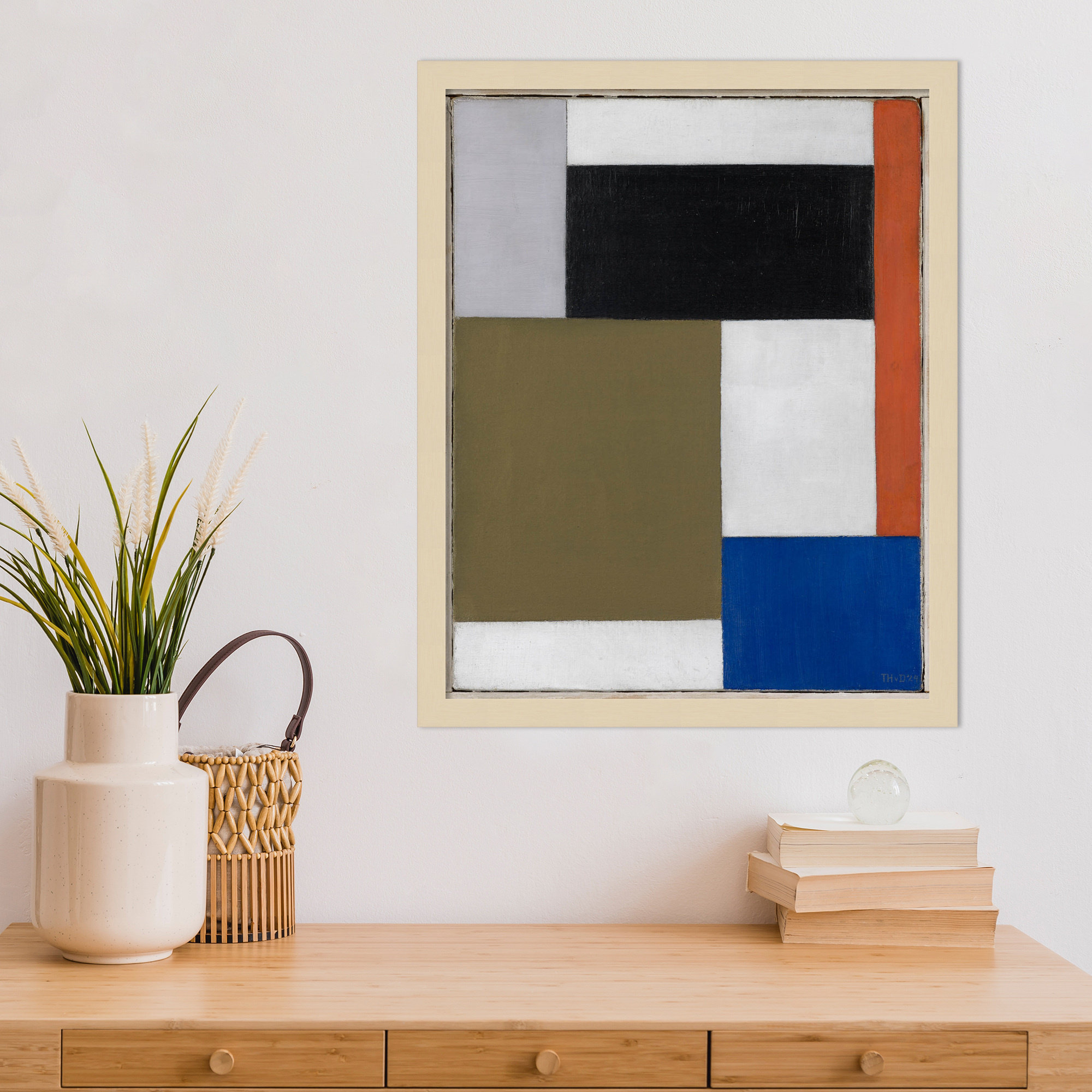 Composition by Theo Van Doesburg, 17" H x 14" W, Brown Paper Framed