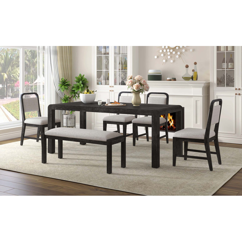 Ensemble de table de salle à manger vintage extensible pour 4 à 6 personnes, comprenant 4 chaises rembourrées et 1 banc