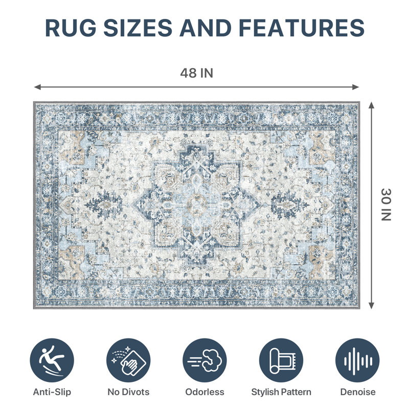 Tapis de chaise de bureau 30 po x 48 po, sous-tapis, lavable à la machine, H 0,2 po x l 30 po x P 48 po, Bleu / Beige