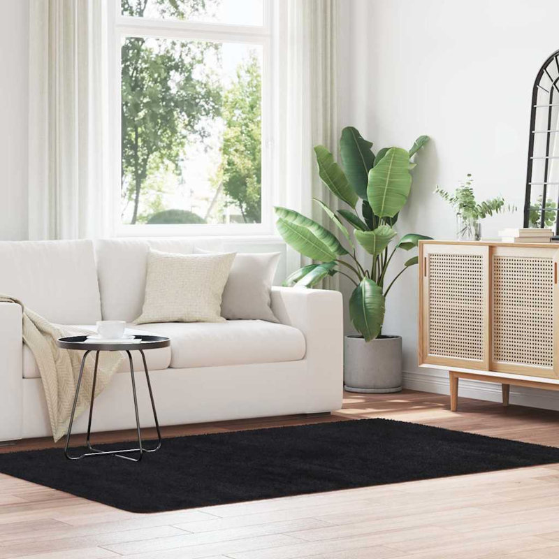 Shaggy Rug High Pile NAVARRA Black Polyester, Rectangle 130 x 200cm