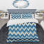 Ensemble de housse de couette moderne à motif de chevrons bleu et beige-109155595