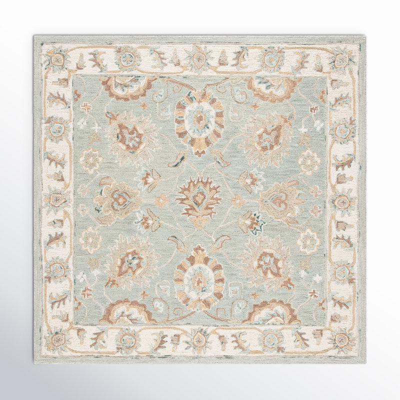 Desmondia Handmade Wool Aqua/Ivory Rug, Square 8'