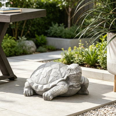 Statue tortue d'extérieur, gris foncé, sans assemblage requis