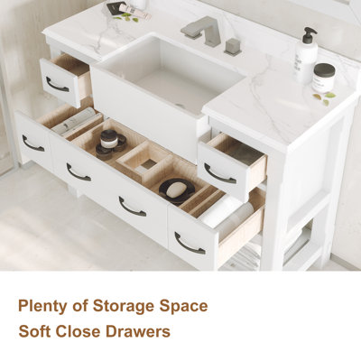 Ensemble de meuble-lavabo simple 48 "en bois massif avec comptoirs et dosseret