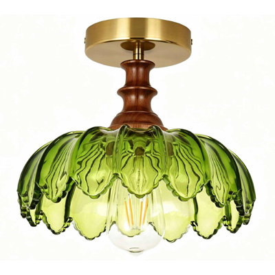 Green Glass Semi‑Flush Mount Ceiling Light