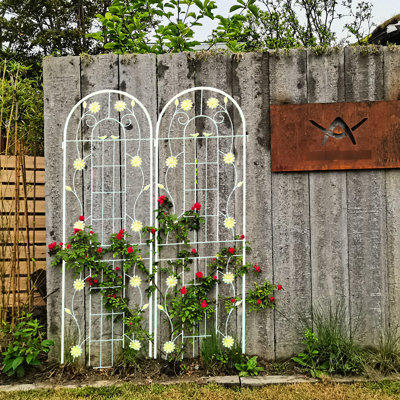 Treillis de jardin en métal antirouille de 71 po x 19,7 po, blanc crème pour l'extérieur, supporte la gloire du matin