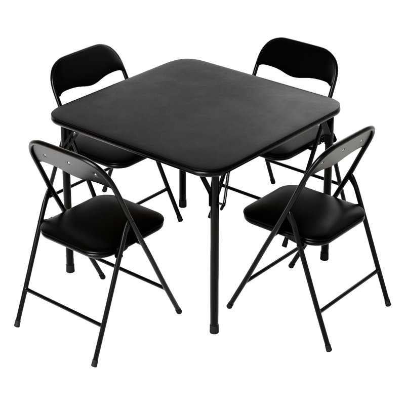 Ensemble repas 5 pièces pliable avec 4 chaises rembourrées en PVC, structure en fer, Noir