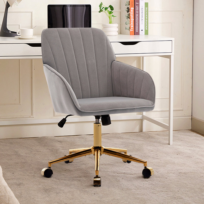 Adjustable Office Chair, Home Bedroom, Ergonomic Swivel Chair, Backrest Seat, Comfortable For Long Sitting, Gray, Gold