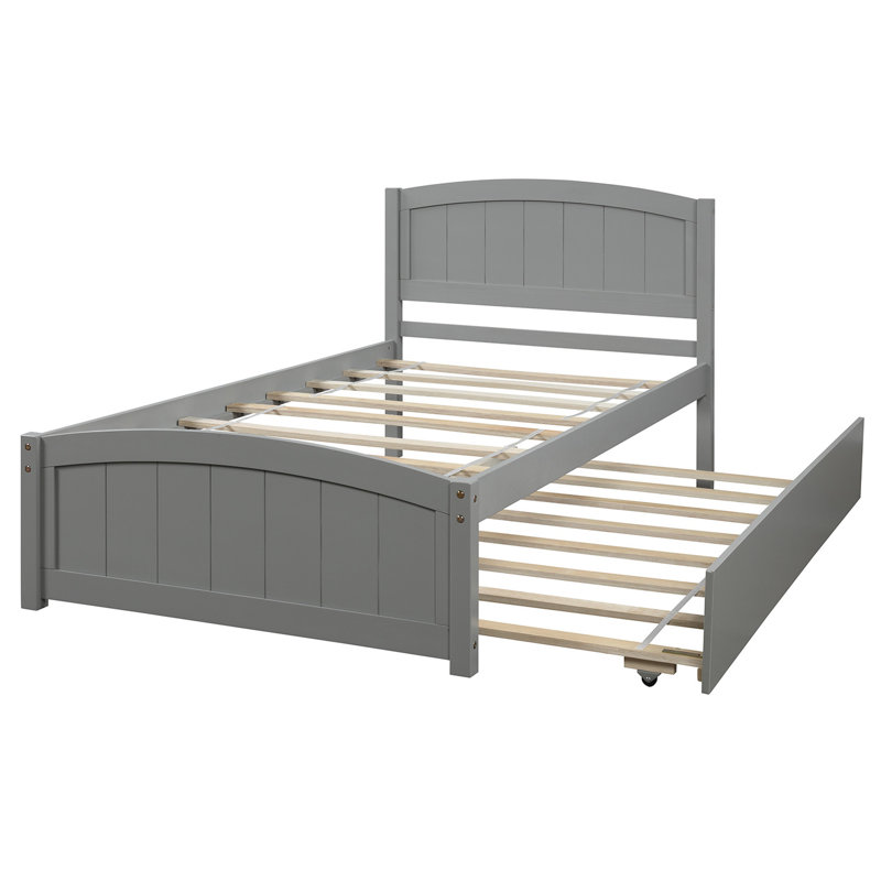 Lit plateforme simple en bois massif avec lit gigogne gris, Gris
