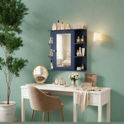 Armoire à pharmacie peu encombrante avec miroir, design moderne en MDF bleu pour la salle de bain