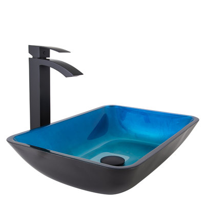 Donatello Sottile  18" L x 13" W x 4" H Rectangular Glass Vessel Bathroom Sink with 12" H Faucet