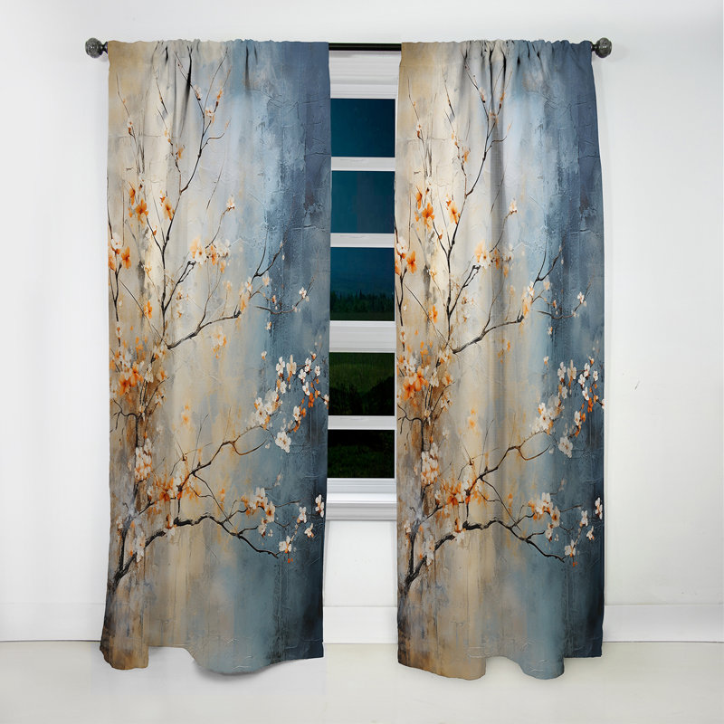 Rideau occultant à motif floral érable orange et sarcelle orange - 1 panneaux, L 52 po x L 84 po