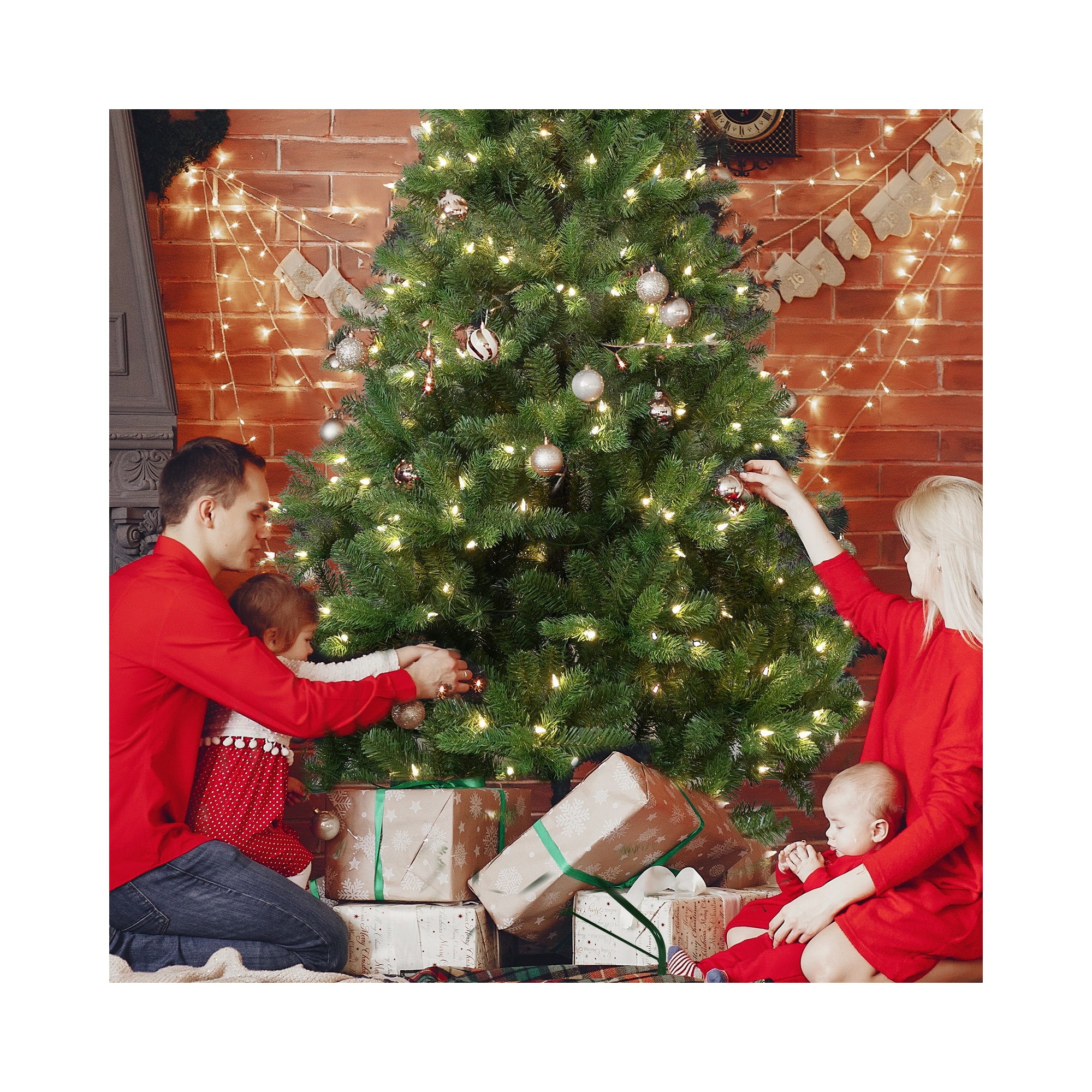 Prelit Artificial Christmas Tree, Hinged Spruce Tree Prelighted Xmas Tree For Home Party Decoration With Warm White Lights And Pe&pvc Mixed Branch Tips 