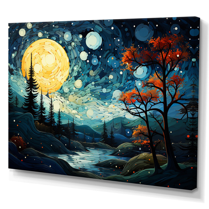 «Dreamy Mountain Scenery At Night III - Winter Landscape», art mural, Toile tendue, H 24 po x l 32 po x P 1 po