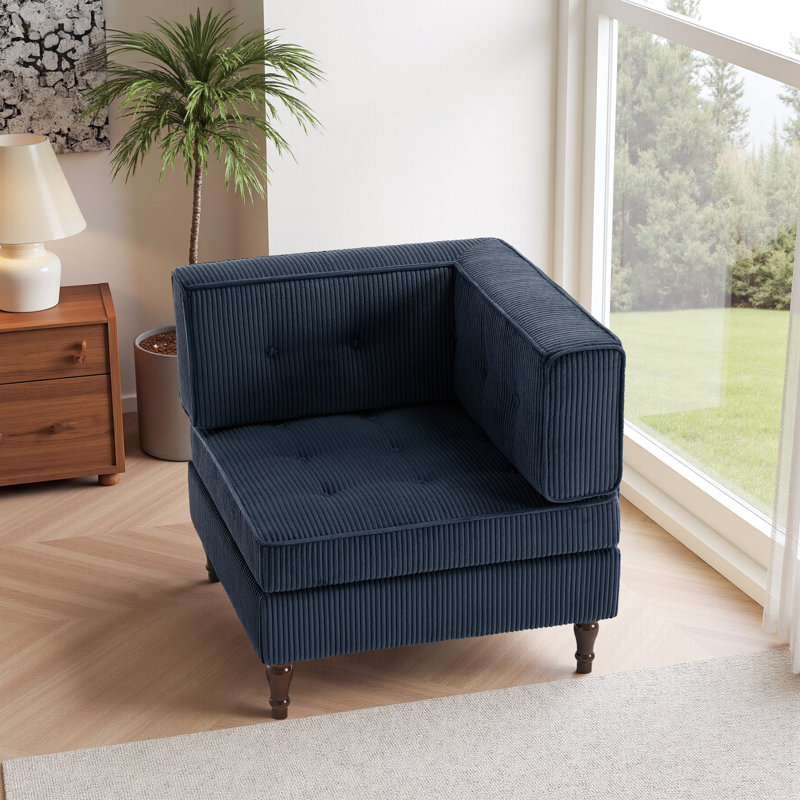 Fauteuil capitonné modulaire en velours côtelé, Marine