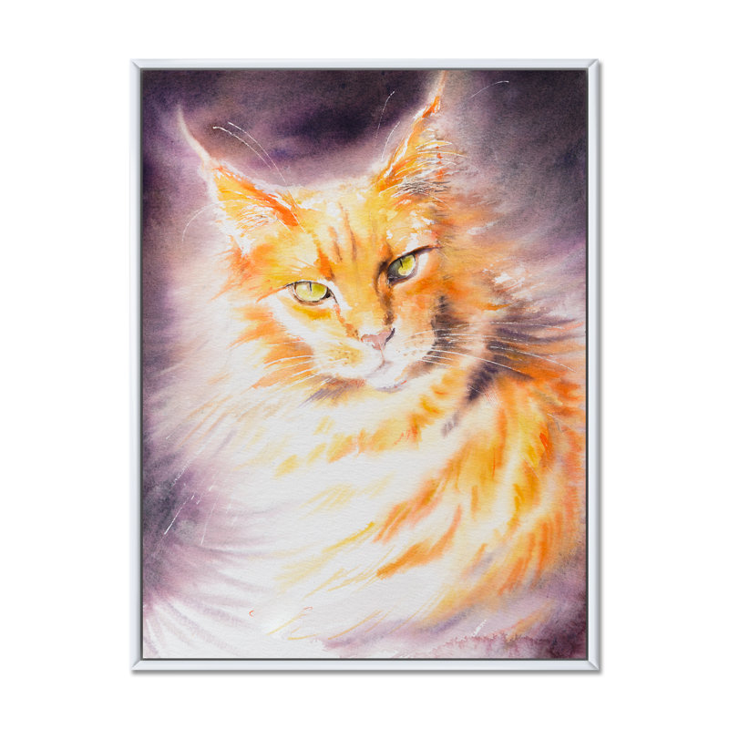 «Beautiful Cat», peinture murale traditionnelle sur toile, H 40 po x l 30 po x P 1,5 po, Toile à cadre flottant blanc