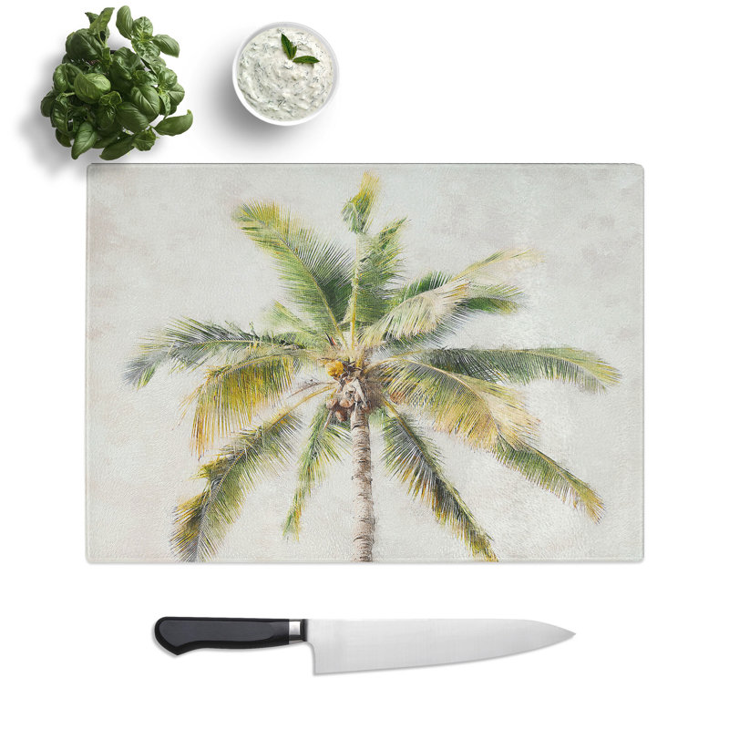 Tempered Glass Cuban Palm Tree Chopping Board, 20 cm x 28.5 cm